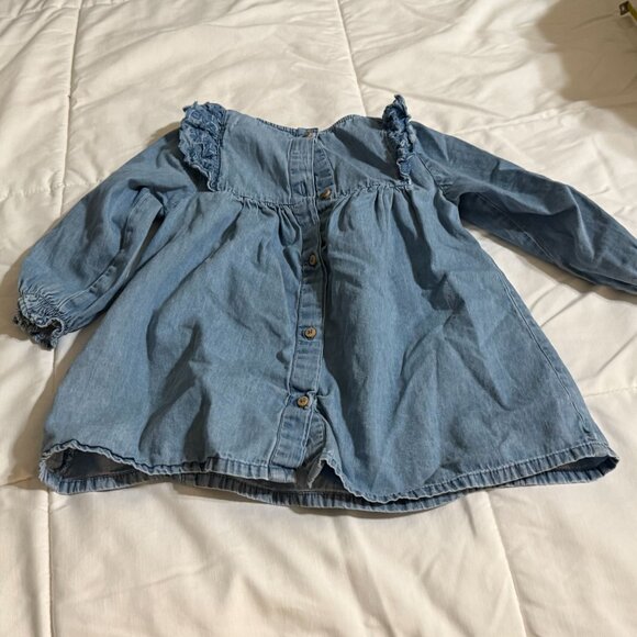 Zara Kids Toddler Girl Denim Embroidered Ruffled Dress SIZE 18-24 Month - Picture 3 of 5